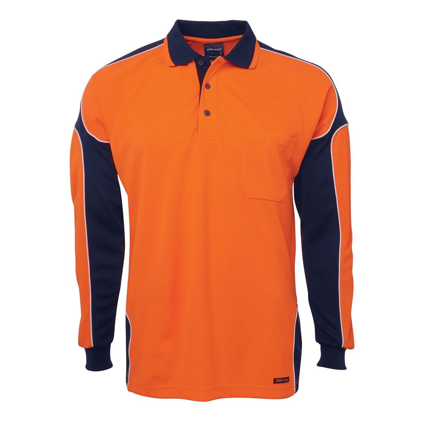 JB'S HI VIS L/S ARM PANEL POLO - ORANGE/BLACK