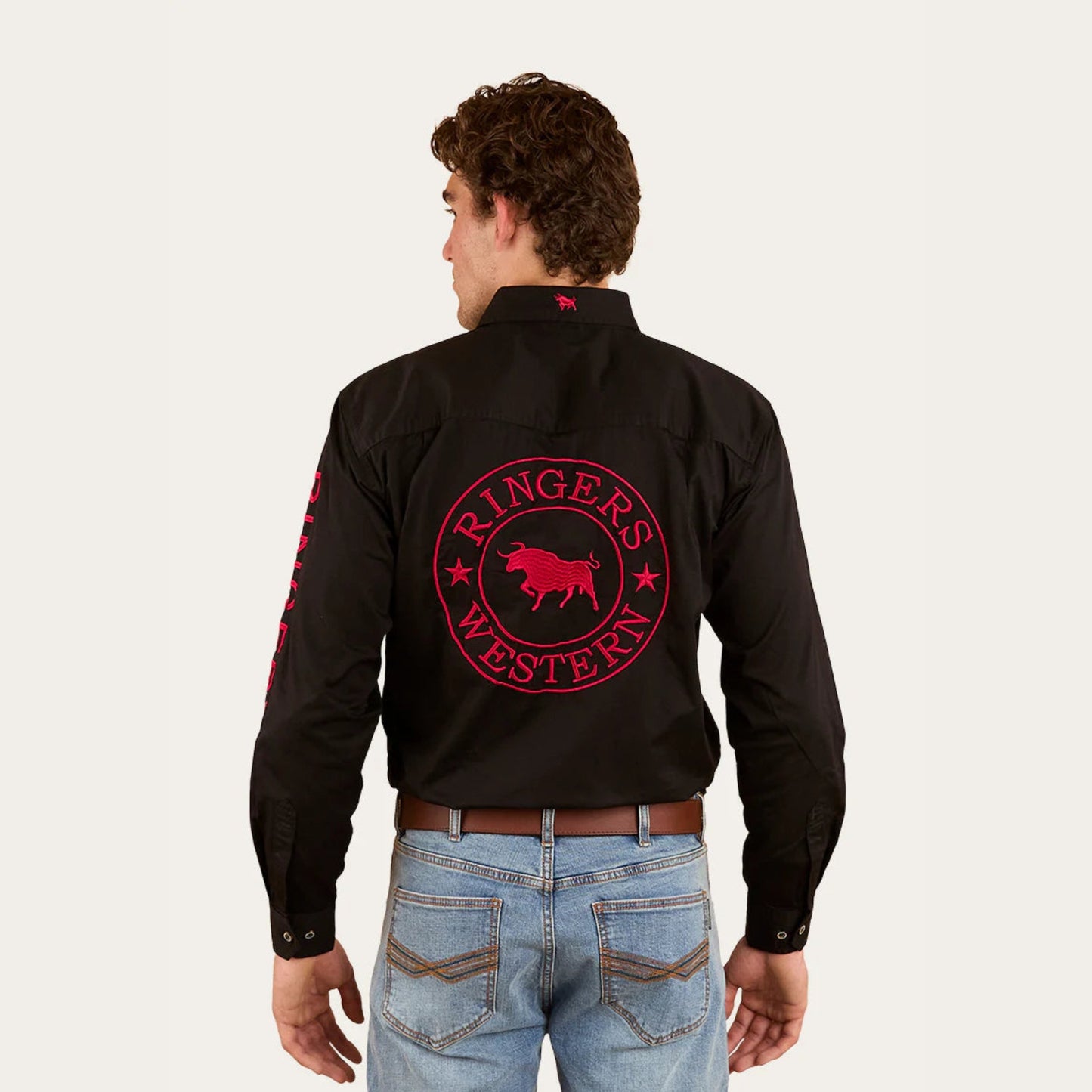 Hawkeye Mens Full Button Work Shirt - Black/Red