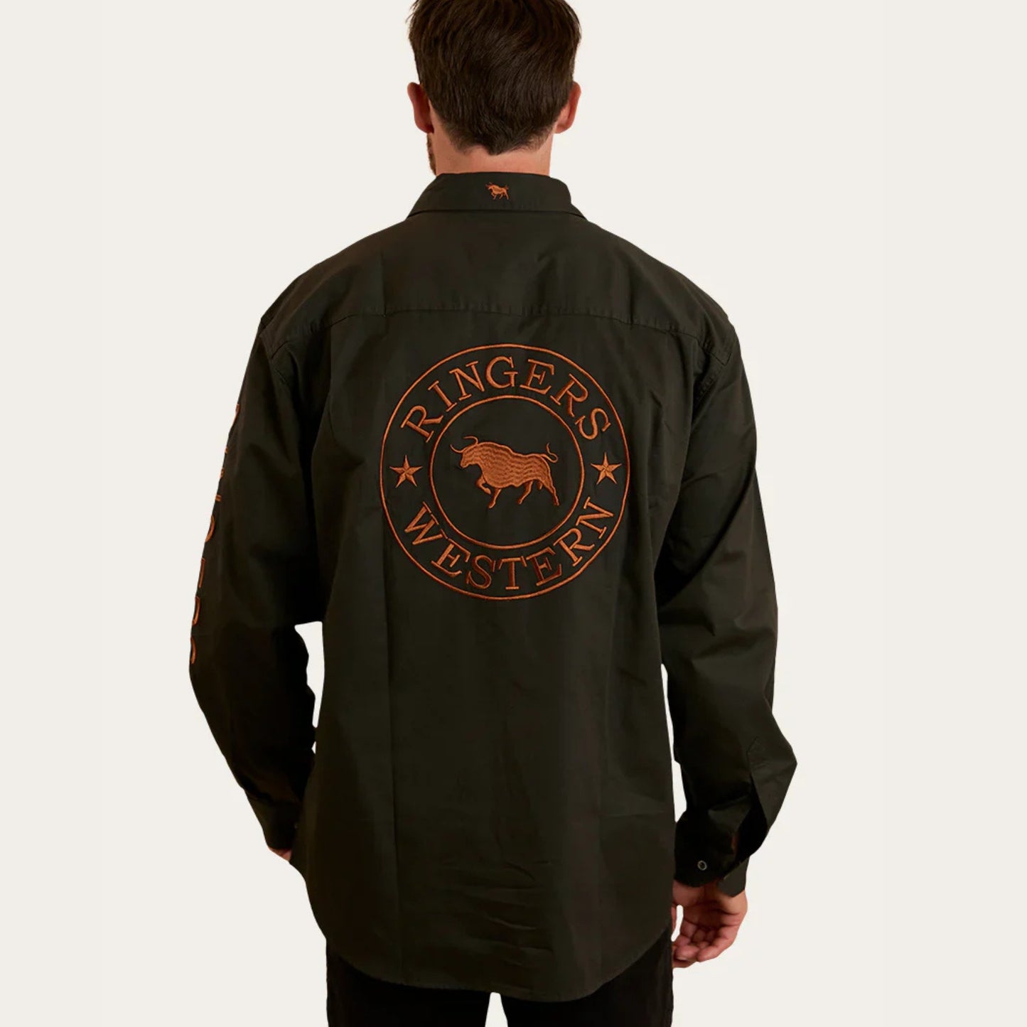 RINGERS WESTERN HAWKEYE MENS FULL BUTTON WORK SHIRT - Charcoal/Rust