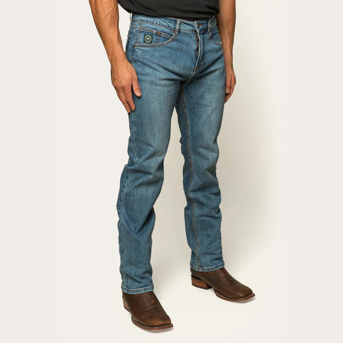 Ringers Western Muster Mens Slim Straight Fit Jean - Mid Wash Blue