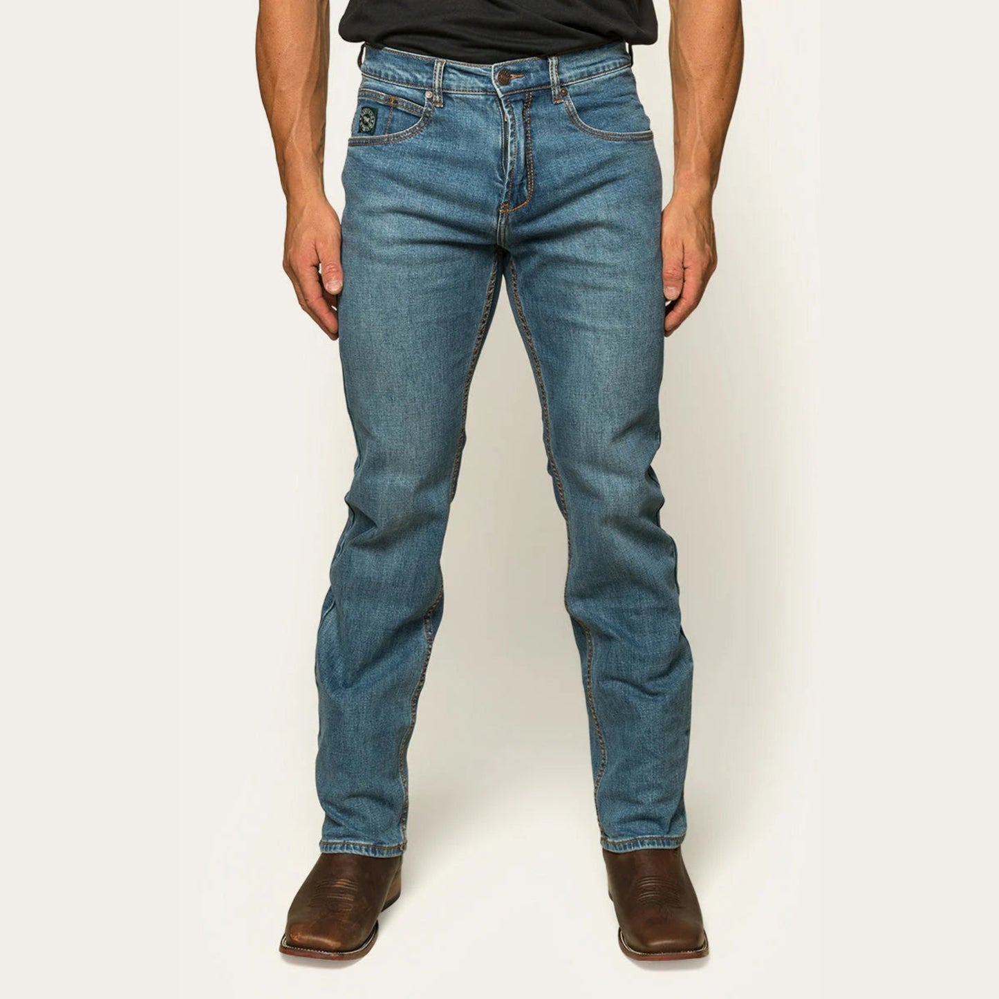 Ringers Western Muster Mens Slim Straight Fit Jean - Mid Wash Blue