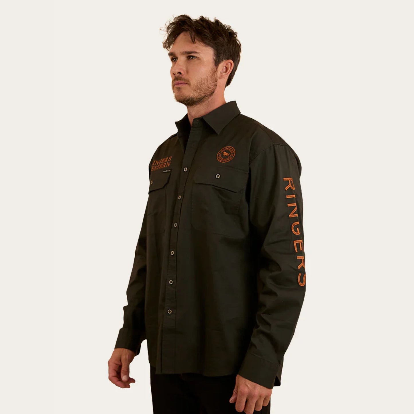 RINGERS WESTERN HAWKEYE MENS FULL BUTTON WORK SHIRT - Charcoal/Rust