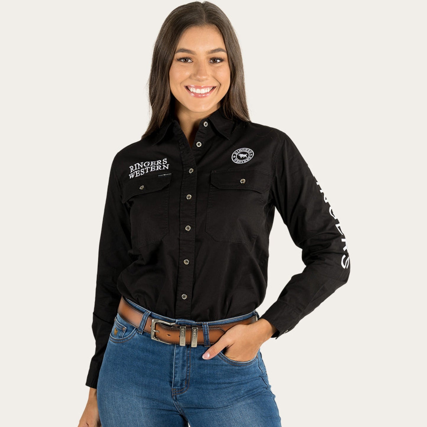 RINGERS WESTERN SIGNATURE JILLAROO WOMENS LS FULL BUTTON WORKSHIRT BLACK/WHITE