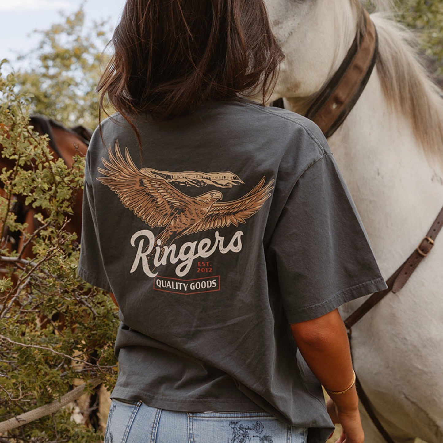 RINGERS WESTERN WOMENS Eureka Charcoal Oversize tee