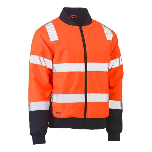 BISLEY TAPED TWO TONE HI VIS BOMBER JACKET WITH PADDED LINING ORANGE/NAVY