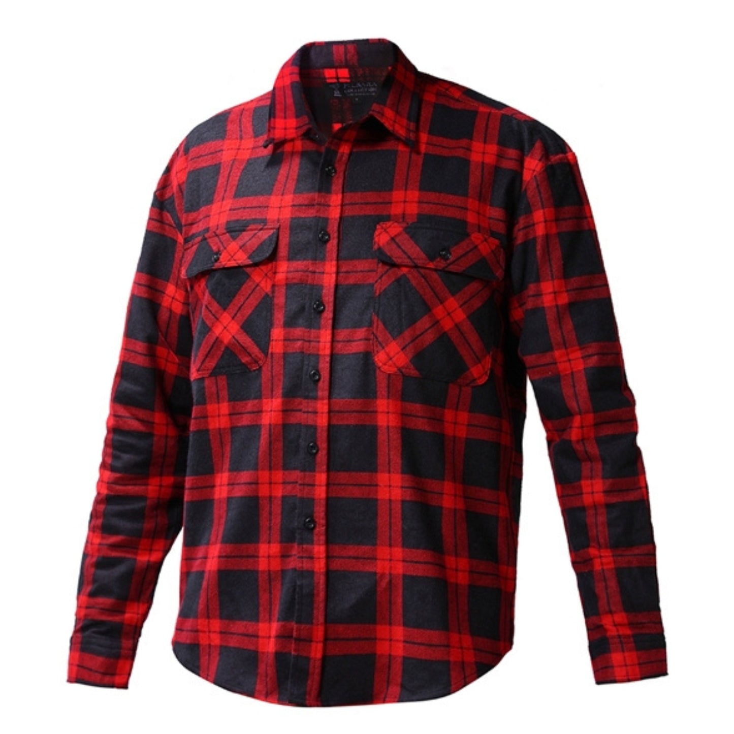MENS OPEN FRONT FLANNELETTE SHIRT - RED-BLACK
