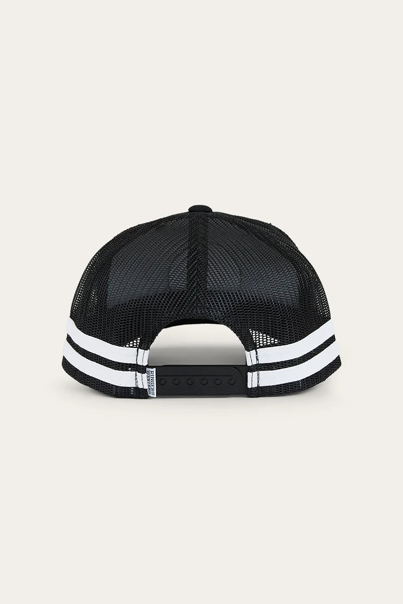 RINGERS WESTERN MCCOY KIDS TRUCKER CAP - BLACK WITH WHITE PRINT