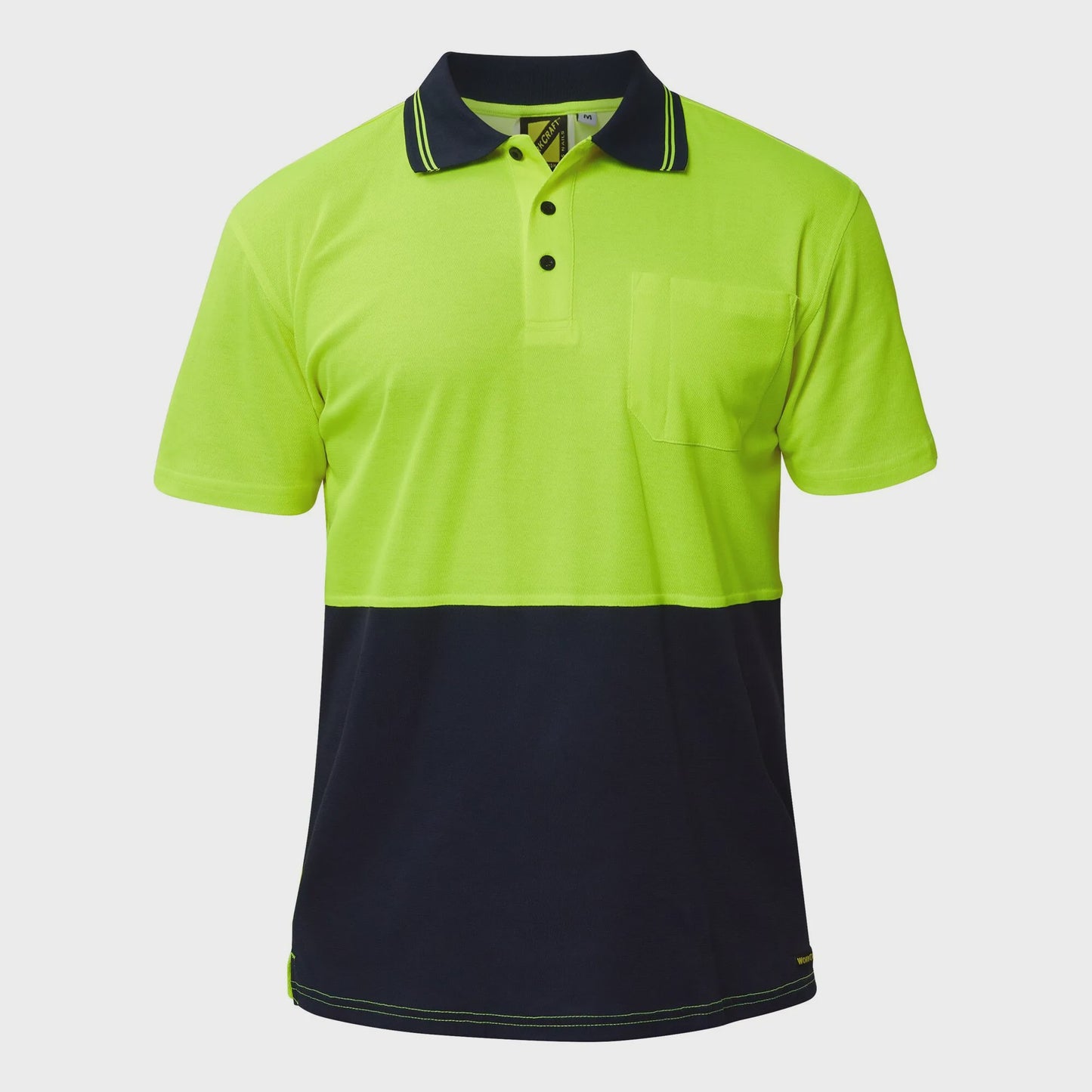 WORKCRAFT HIVIS COTTON BACK POLO SS - NAVY/YELLOW