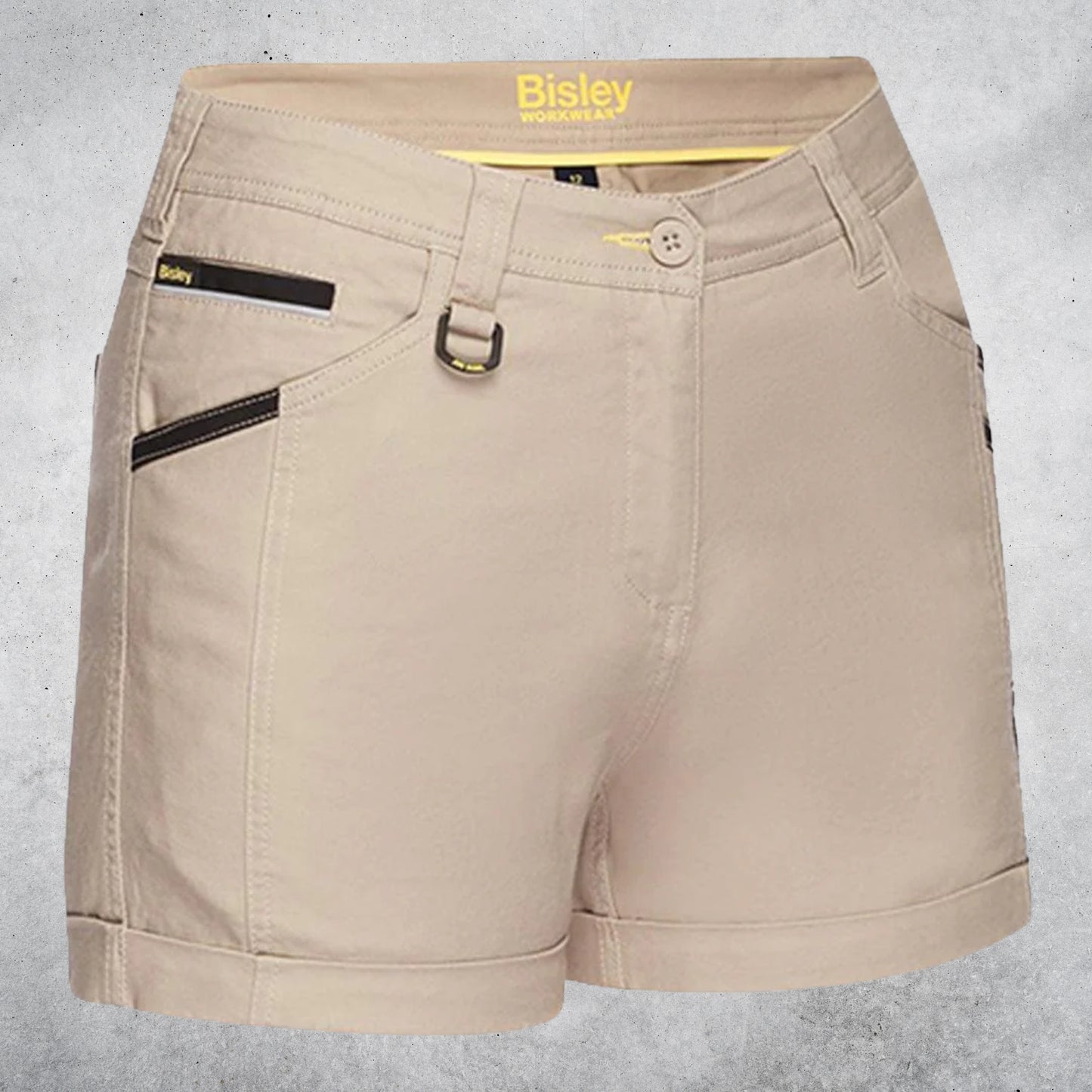 BISLEY WOMENS FLEX & MOVE SHORT SHORTS STONE