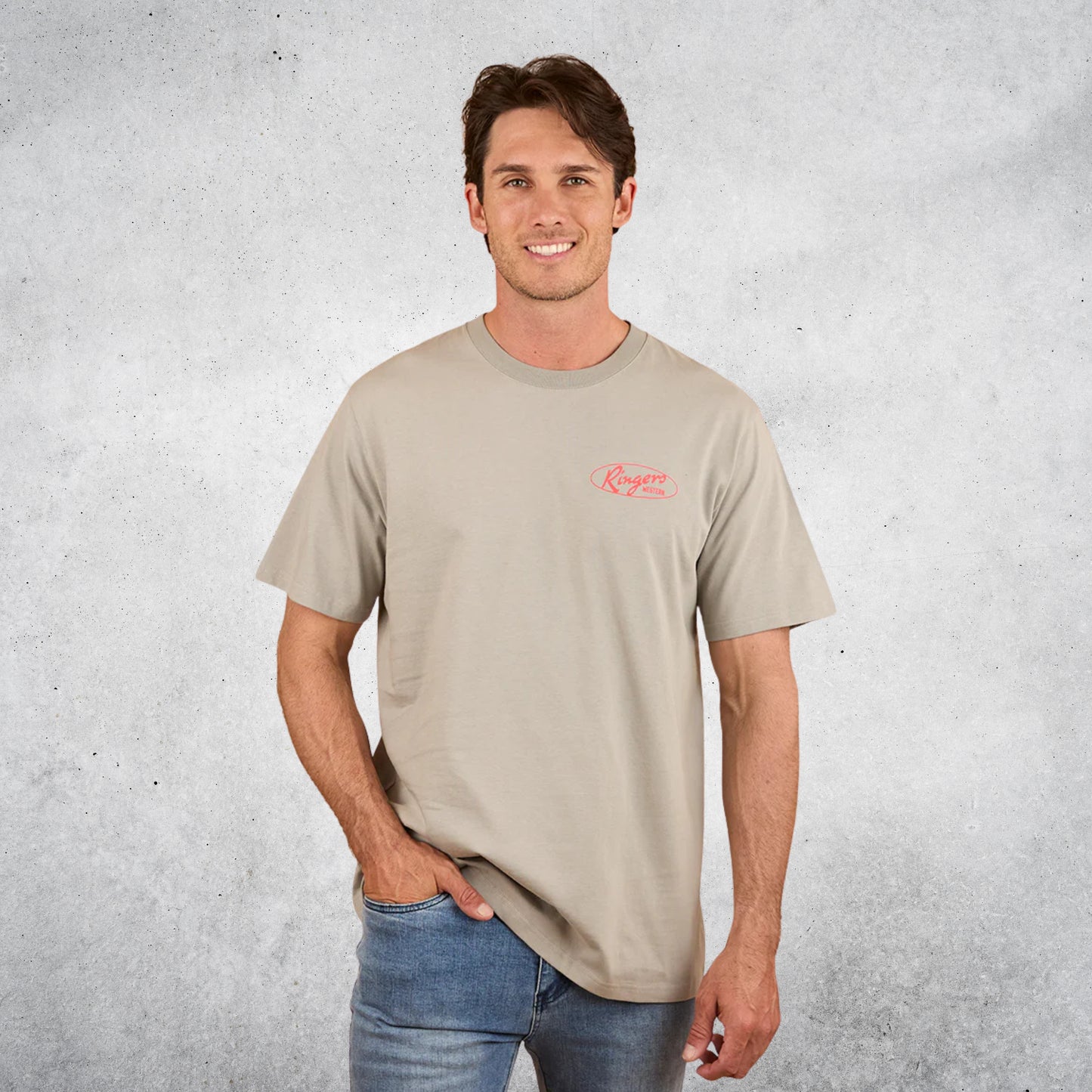 RINGERS WESTERN MUD SWEAT BEERS MENS LOOSE FIT T-SHIRT - CEMENT
