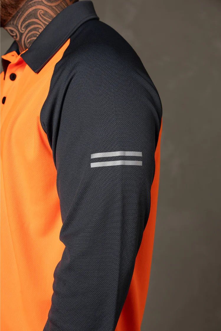 ANTHEM HI FLOW LONG SLEEVE PERFORMANCE POLO - HI VIS ORANGE - The Work Pit