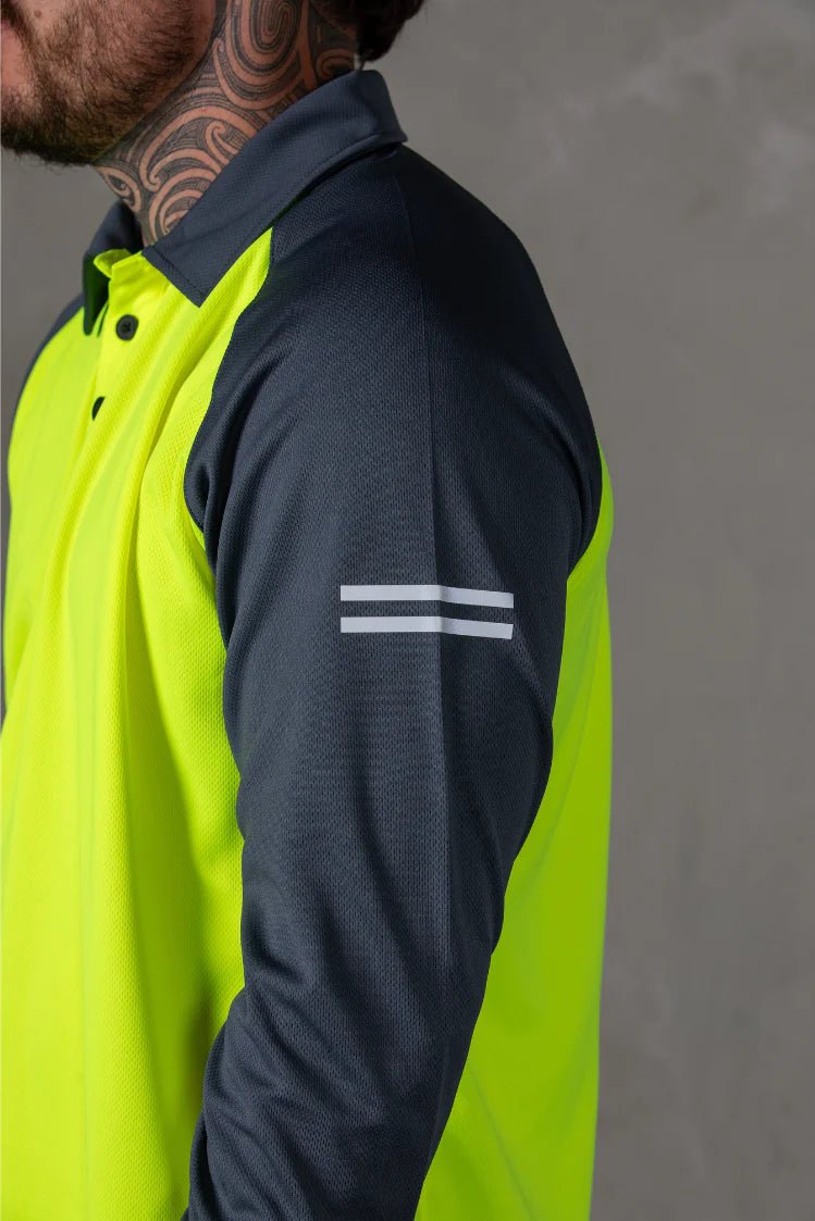 ANTHEM HI FLOW LONG SLEEVE PERFORMANCE POLO - HI VIS YELLOW - The Work Pit