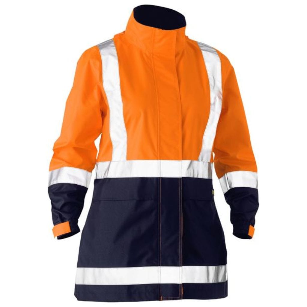 BISLEY WOMENS H TAPED TWO TONE HI VIS RAIN JACKET ORANGE/NAVY
