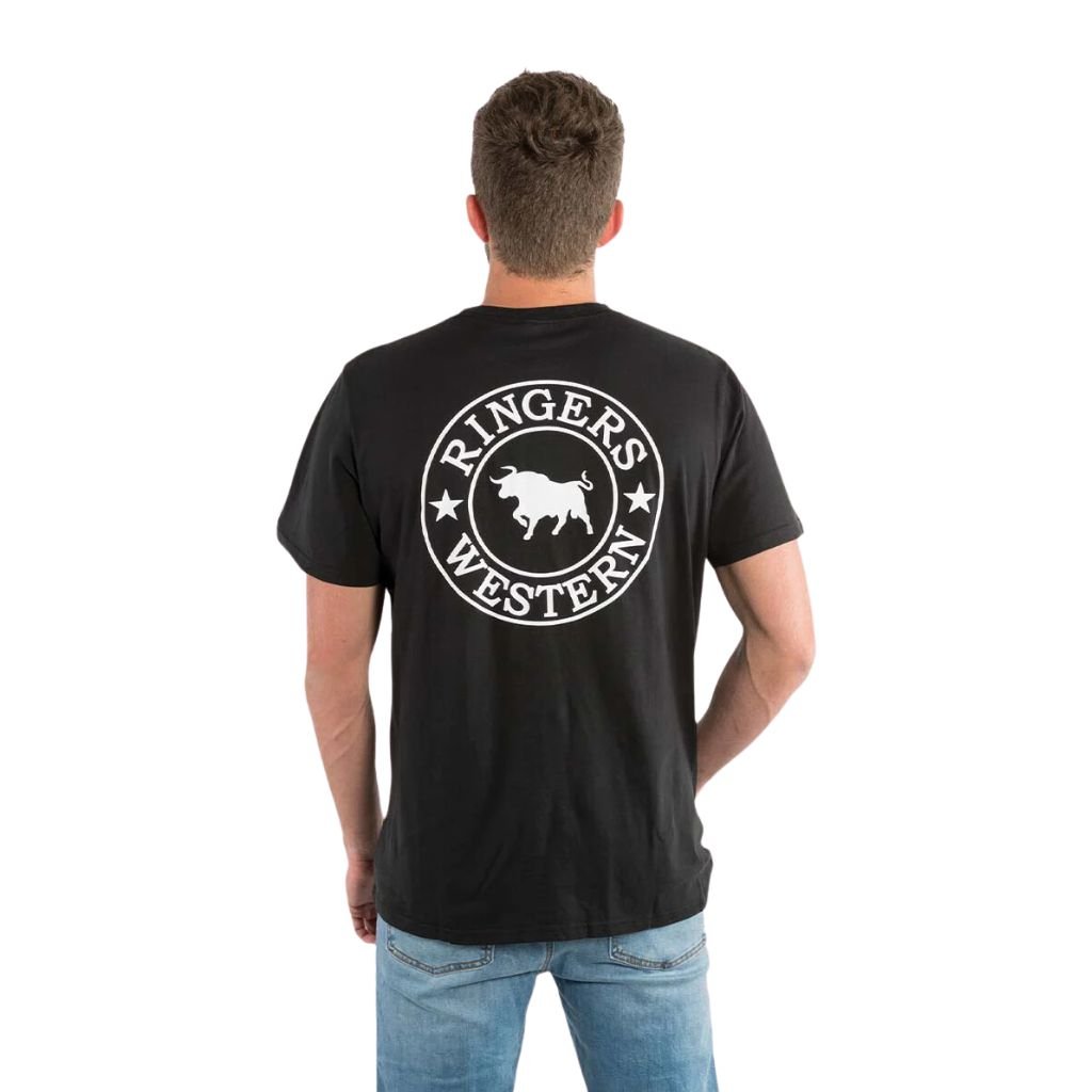 RINGERS WESTERN MENS SIGNATURE BULL LOOSE TEE BLACK/WHITE - The Work Pit