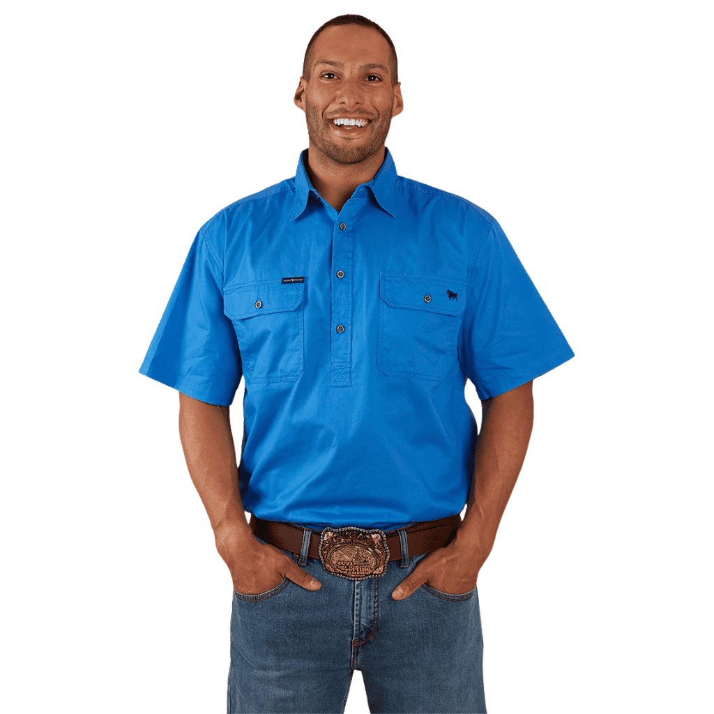 RINGERS WESTERN PACK SADDLE MENS SHORT SLEEVE HALF BUTTON WORK