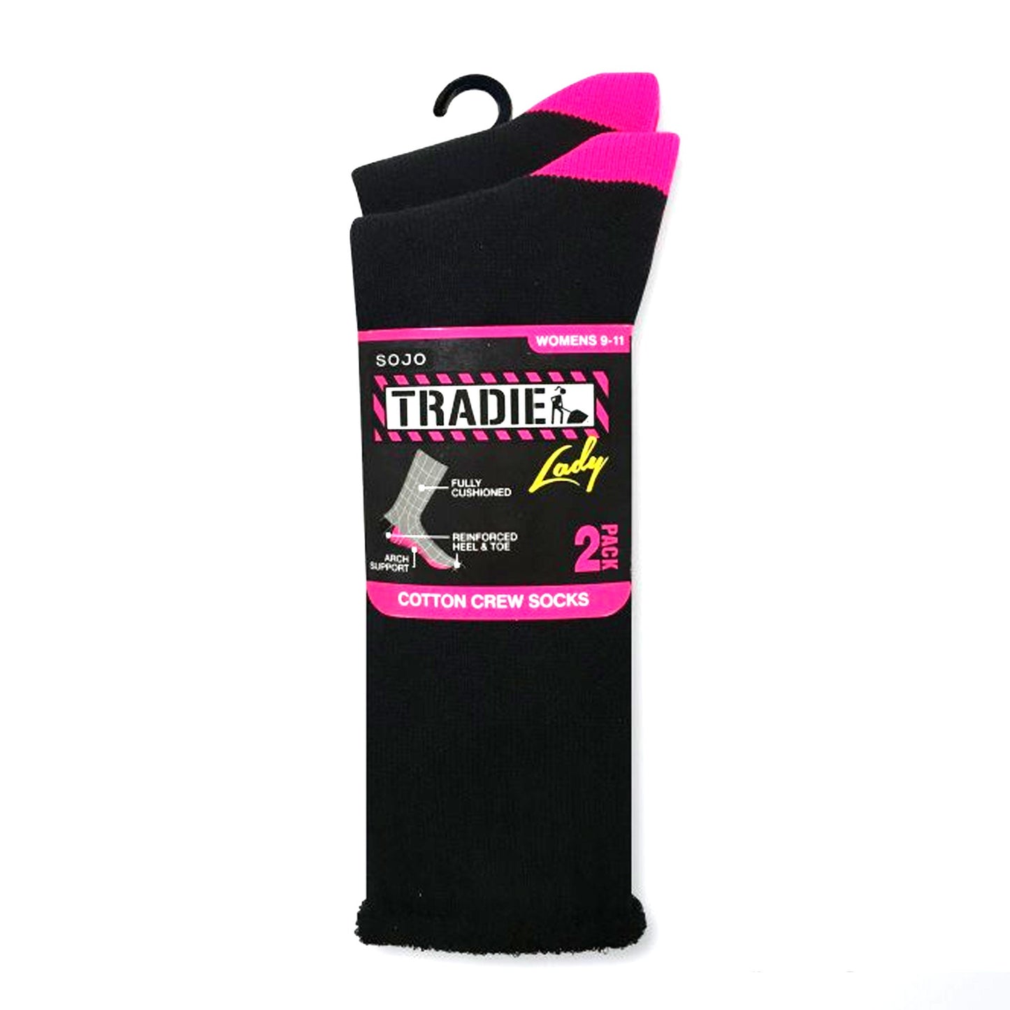 TRADIE LADY 2PCK COTTON CREW SOCKS BLK - The Work Pit