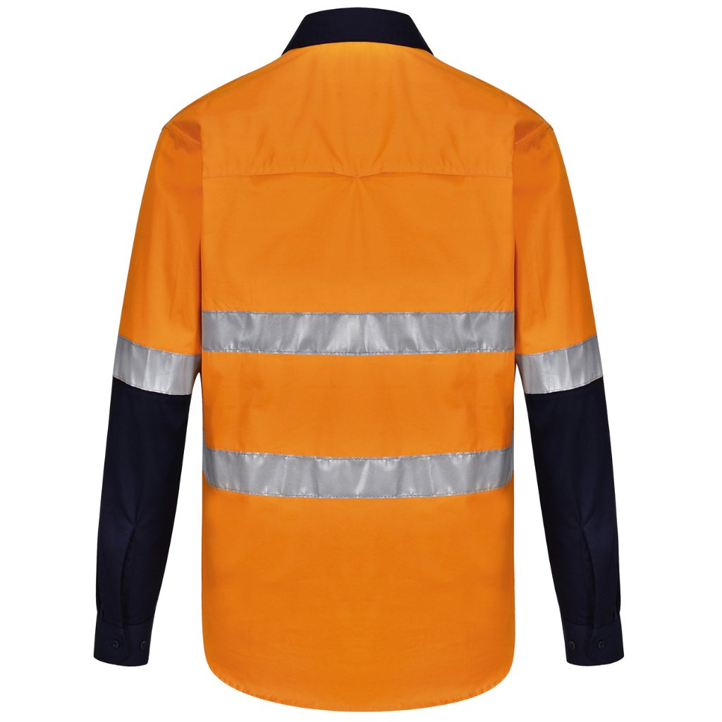 UNISEX HI - VIS COOL - BREEZE TAPED SAFETY LS SHIRT - ORANGE / NAVY - The Work Pit
