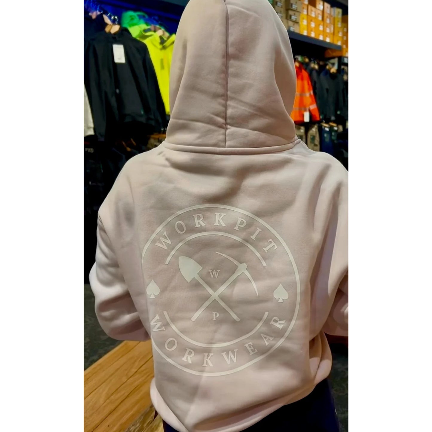THE WORKPIT PICK & SHOVEL PULLOVER HOODIE - WOMENS SOFT PINK