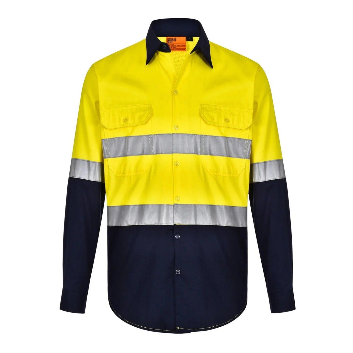 UNISEX HI-VIS COOL-BREEZE TAPED SAFETY LS SHIRT - YELLOW / NAVY