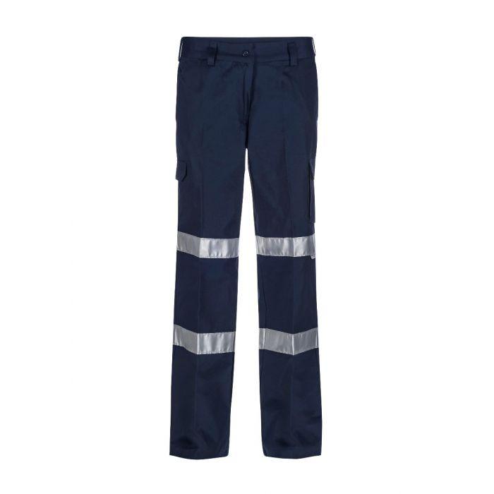 WORKCRAFT LADIES CARGO DRILL TROUSER CSR REFLECTIVE TAPE - NAVY - The Work Pit