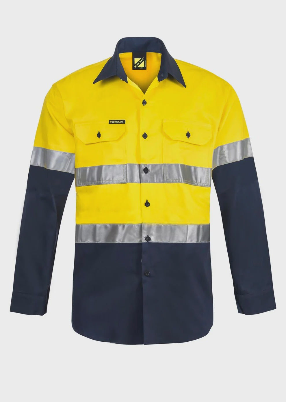 WORKCRAFT CSR TAPED COTTON SHIRT - NAVY / YELLOW
