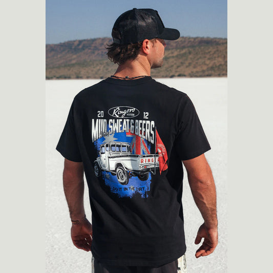 RINGERS WESTERN MUD SWEAT BEERS MENS LOOSE FIT T-SHIRT - BLACK