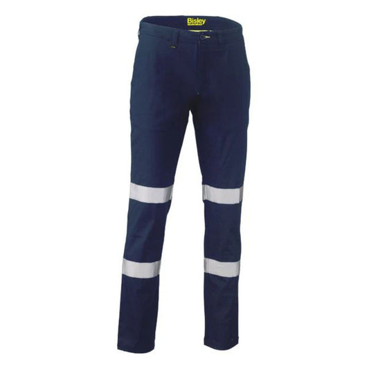 BISLEY MEN'S TAPED BIOMOTION STRETCH COTTON DRILL WORK PANTS - NAVY