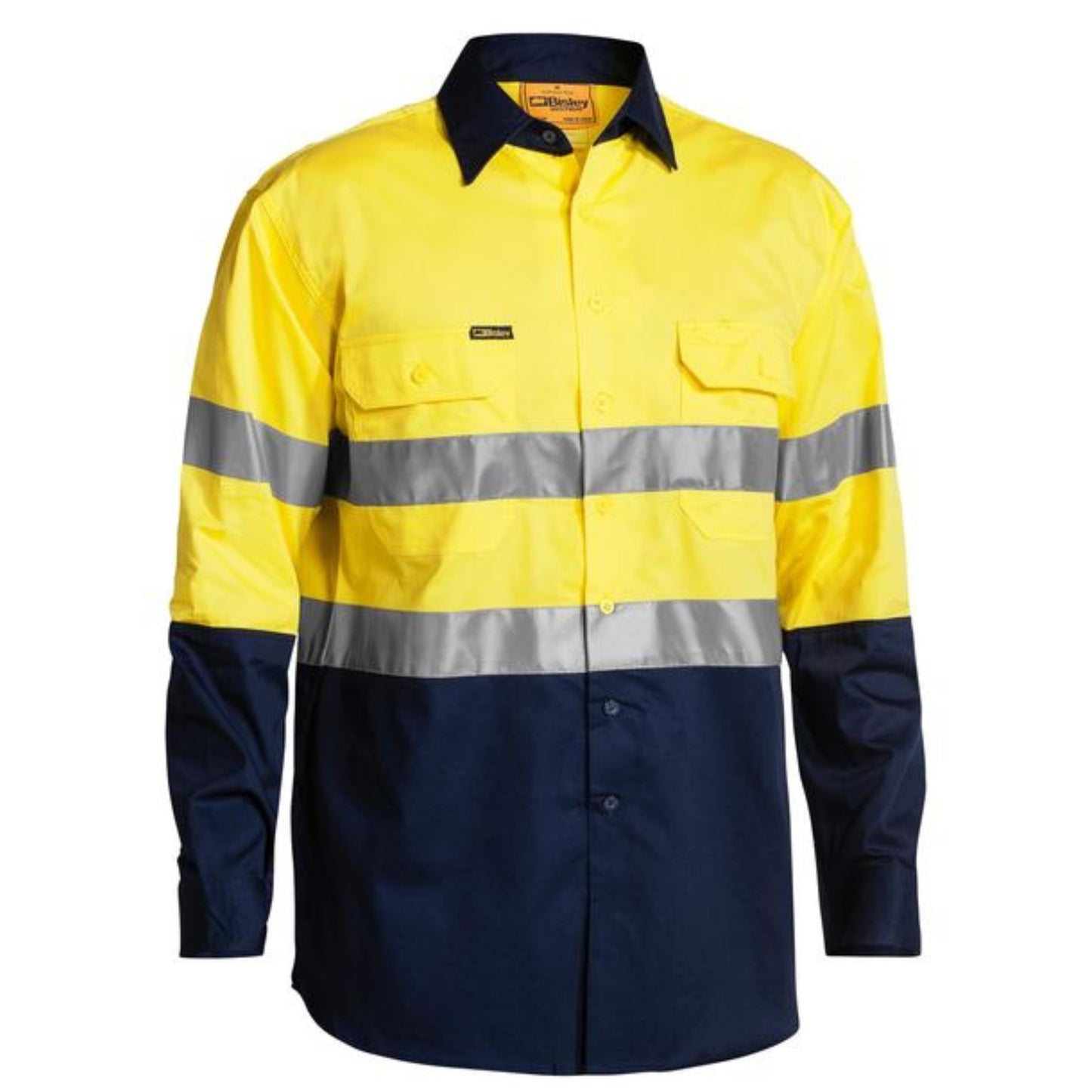 BISLEY MENS HI VIS SHIRT LS COOL TAPE - NAVY / YELLOW
