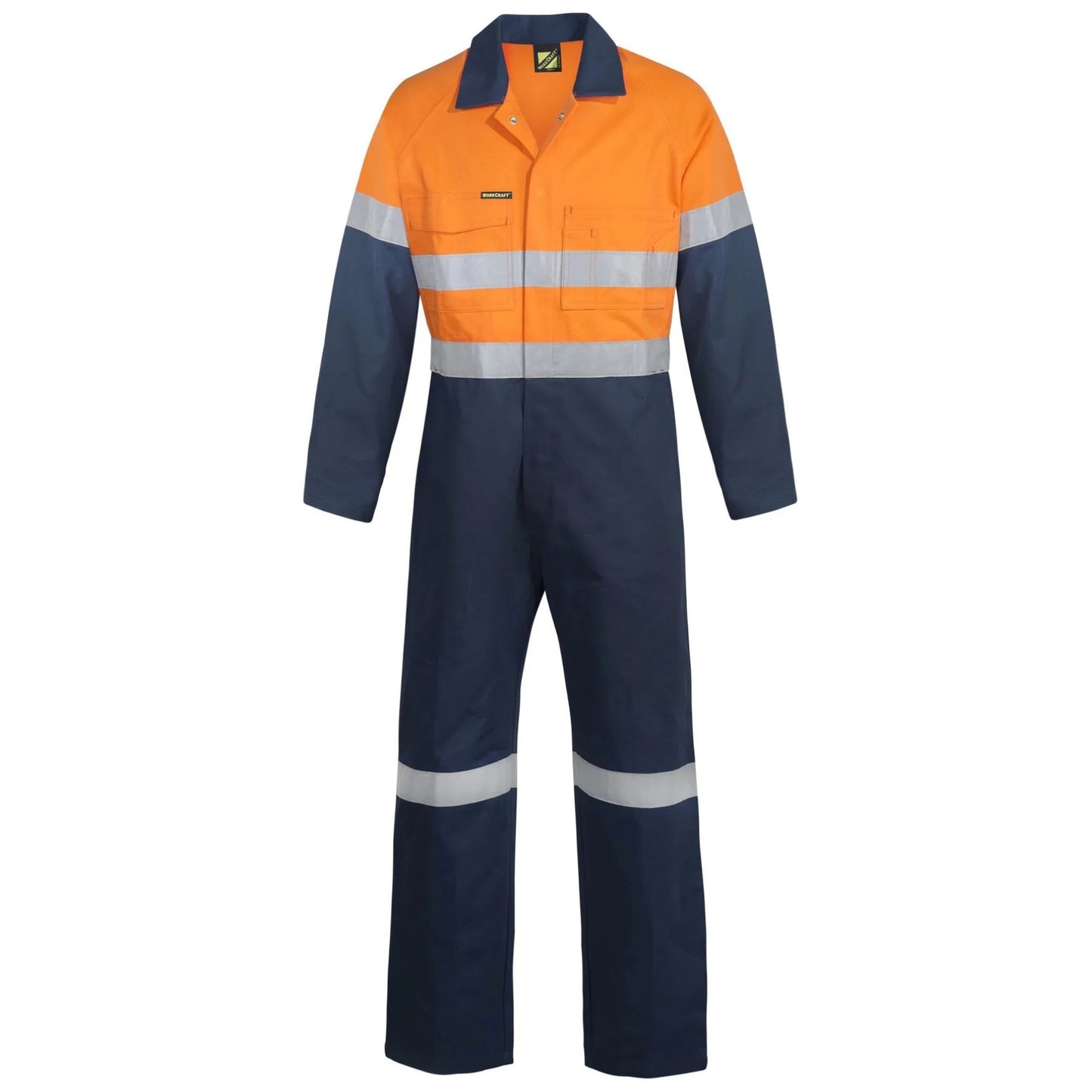 WORKCRAFT HI VIS COTTON DRILL REFLECTIVE COVERALLS - NAVY ORANGE