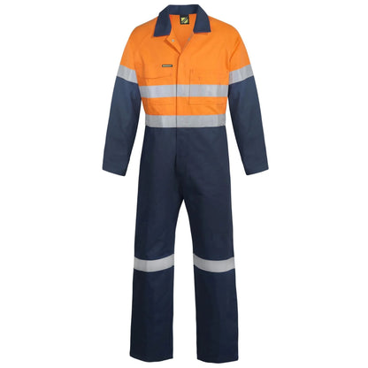 WORKCRAFT HI VIS COTTON DRILL REFLECTIVE COVERALLS - NAVY/ORANGE