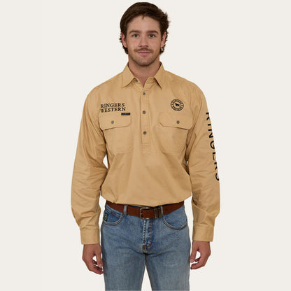 Hawkeye Mens Half Button Work Shirt - Dark Sand