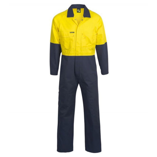WORKCRAFT HI VIS POLY/COTTON COVERALLS - NAVY/YELLOW
