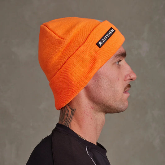 ANTHEM KNIT LOGO BEANIE HI VIS ORANGE