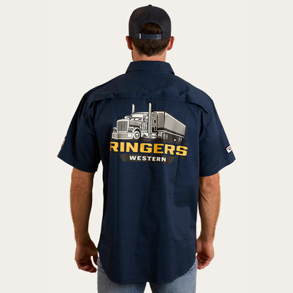 Big Rig Mens Short Sleeve Dress Shirt - NAVY