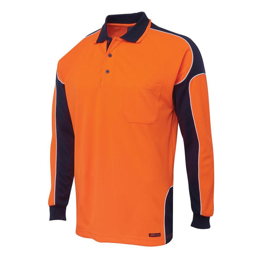 JB'S HI VIS L/S ARM PANEL POLO - ORANGE/BLACK