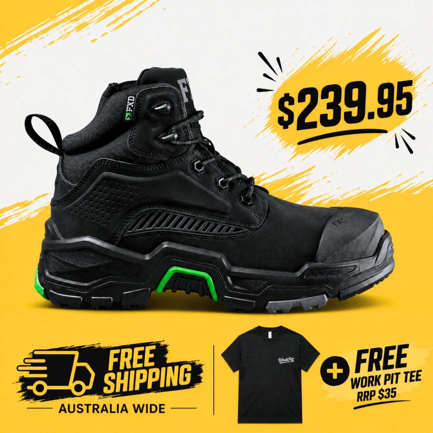FXD - DURA X2 - NITROCORE™ MID CUT, HIGH PERFORMANCE WORK BOOTS - BLACK