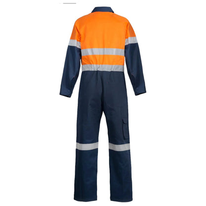 WORKCRAFT HI VIS COTTON DRILL REFLECTIVE COVERALLS - NAVY/ORANGE