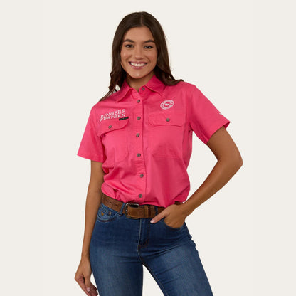 Signature Jillaroo Womens Full Button Work Shirt - Melon/White