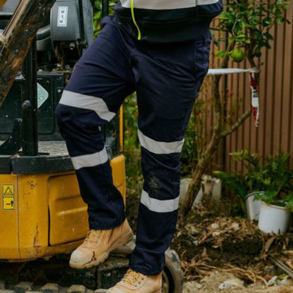 BISLEY MEN'S TAPED BIOMOTION STRETCH COTTON DRILL WORK PANTS - NAVY