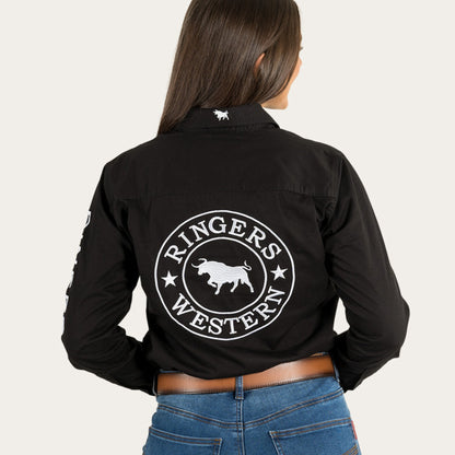 RINGERS WESTERN  SIGNATURE JILLAROO WOMENS LS FULL BUTTON WORKSHIRT BLACK/WHITE