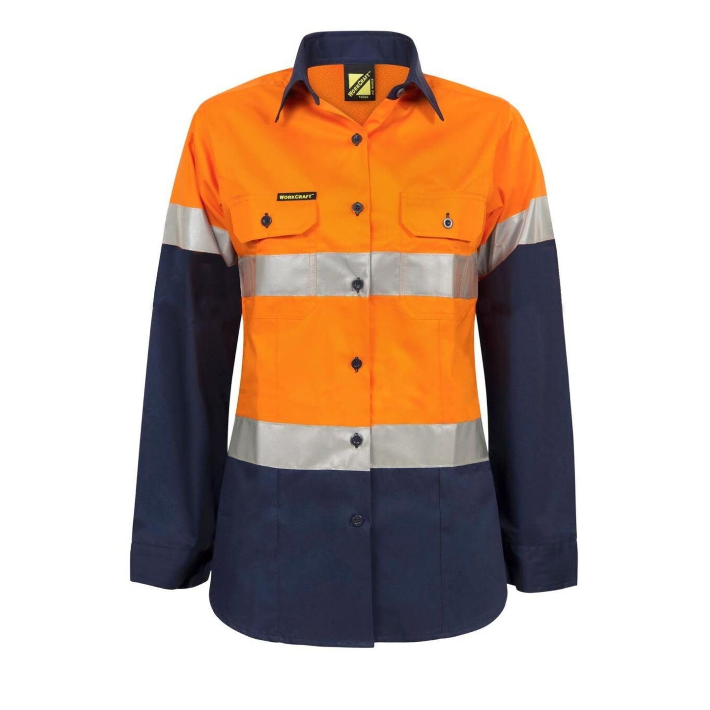 WORKCRAFT LADIES LIGHTWEIGHT HI VIS LONG SLEEVE VENTED REFLECTIVE COTTON DRILL SHIRT