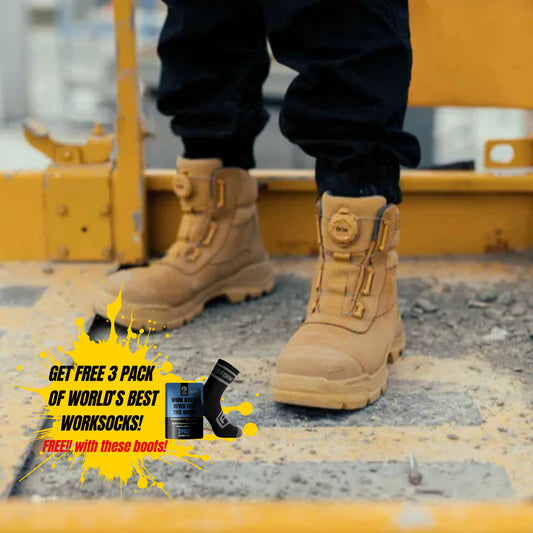 BLUNDSTONE ROTOFLEX MAX VIBRAM SOLE BOA LACE SAFETY BOOTS - WHEAT