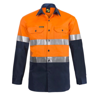 WORKCRAFT CSR TAPED COTTON SHIRT - NAVYY/ORANGE
