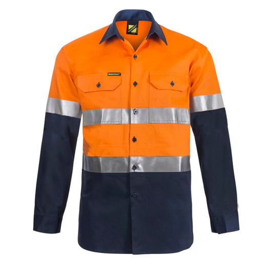 WORKCRAFT CSR TAPED COTTON SHIRT - NAVYY/ORANGE