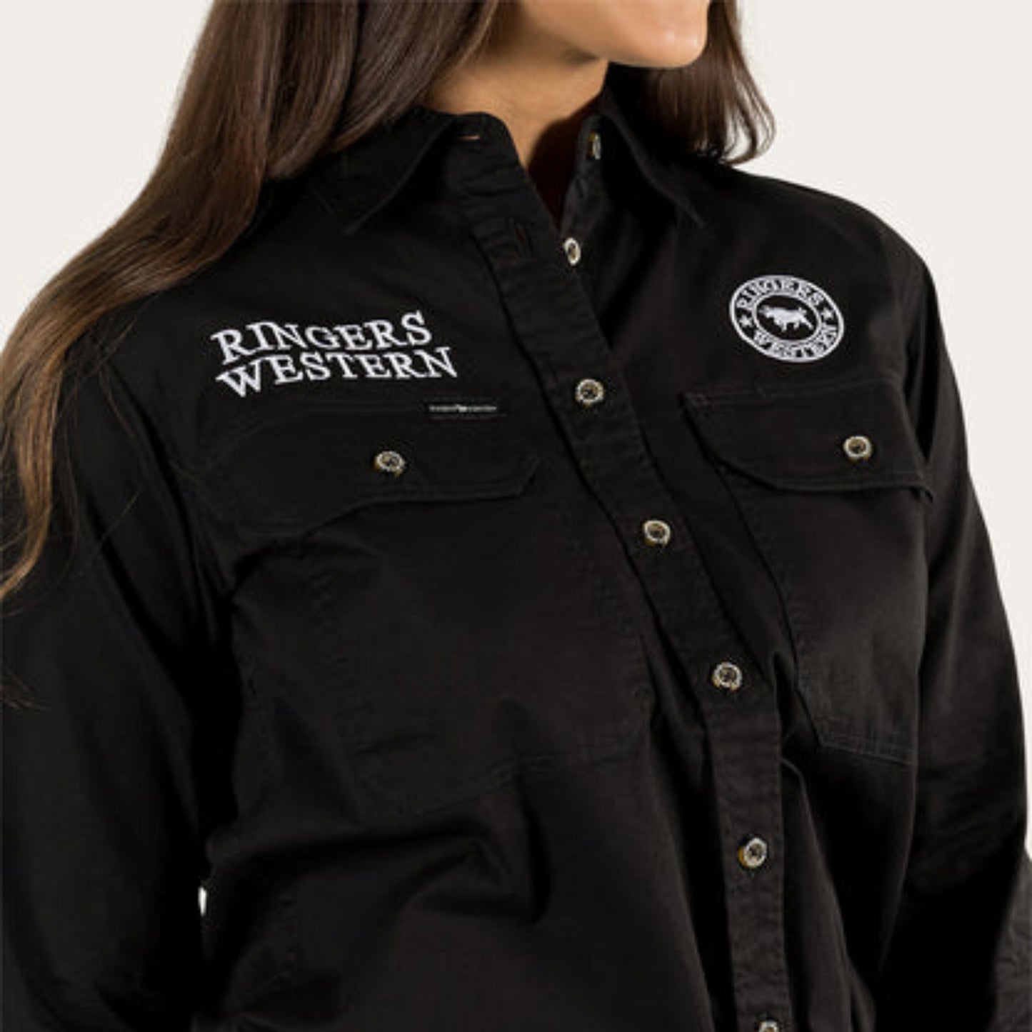 RINGERS WESTERN  SIGNATURE JILLAROO WOMENS LS FULL BUTTON WORKSHIRT BLACK/WHITE
