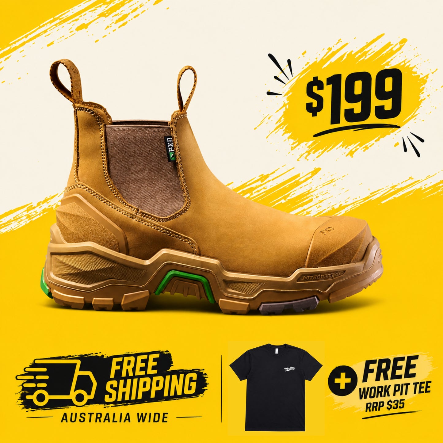 FXD - DURA X3 NITROCORE™ SLIP ON, HIGH PERFORMANCE WORK BOOTS  - WHEAT