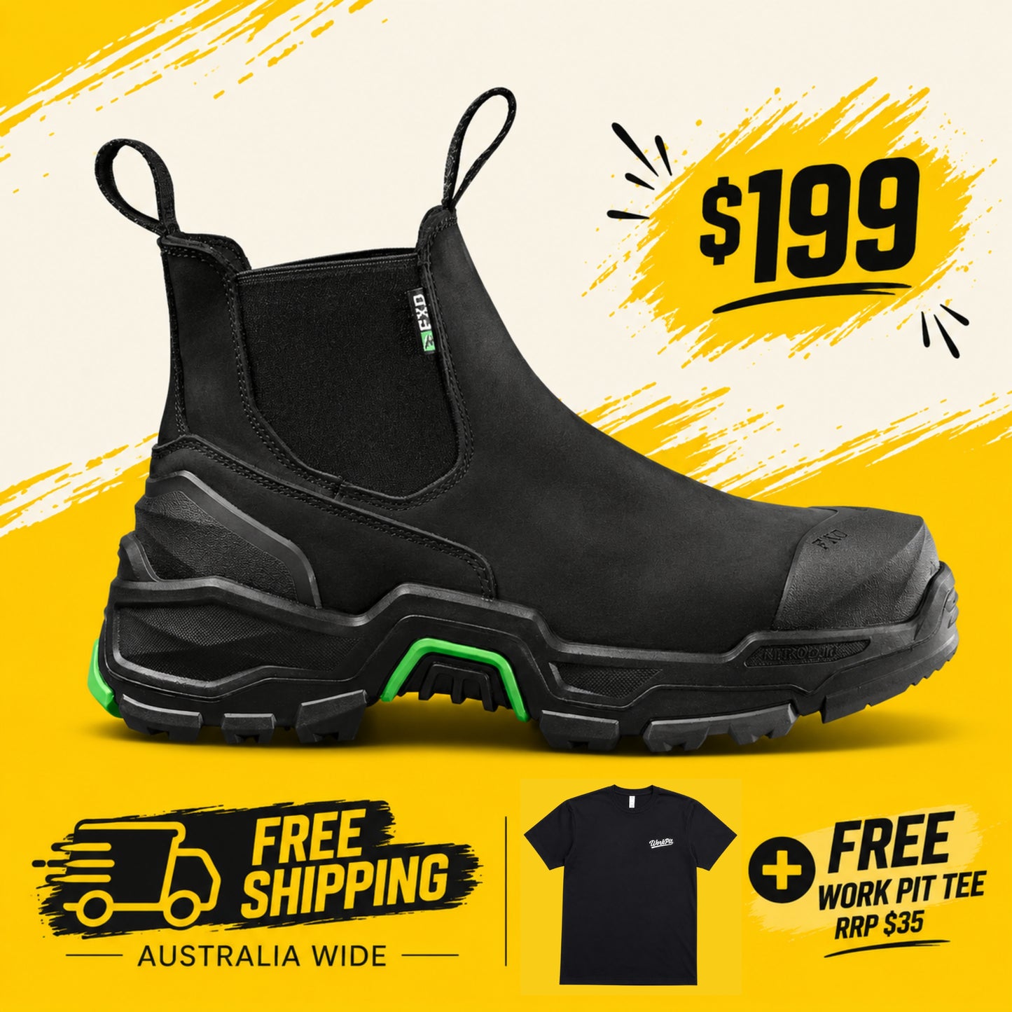 FXD - DURA X3 NITROCORE™ SLIP ON, HIGH PERFORMANCE WORK BOOTS - BLACK