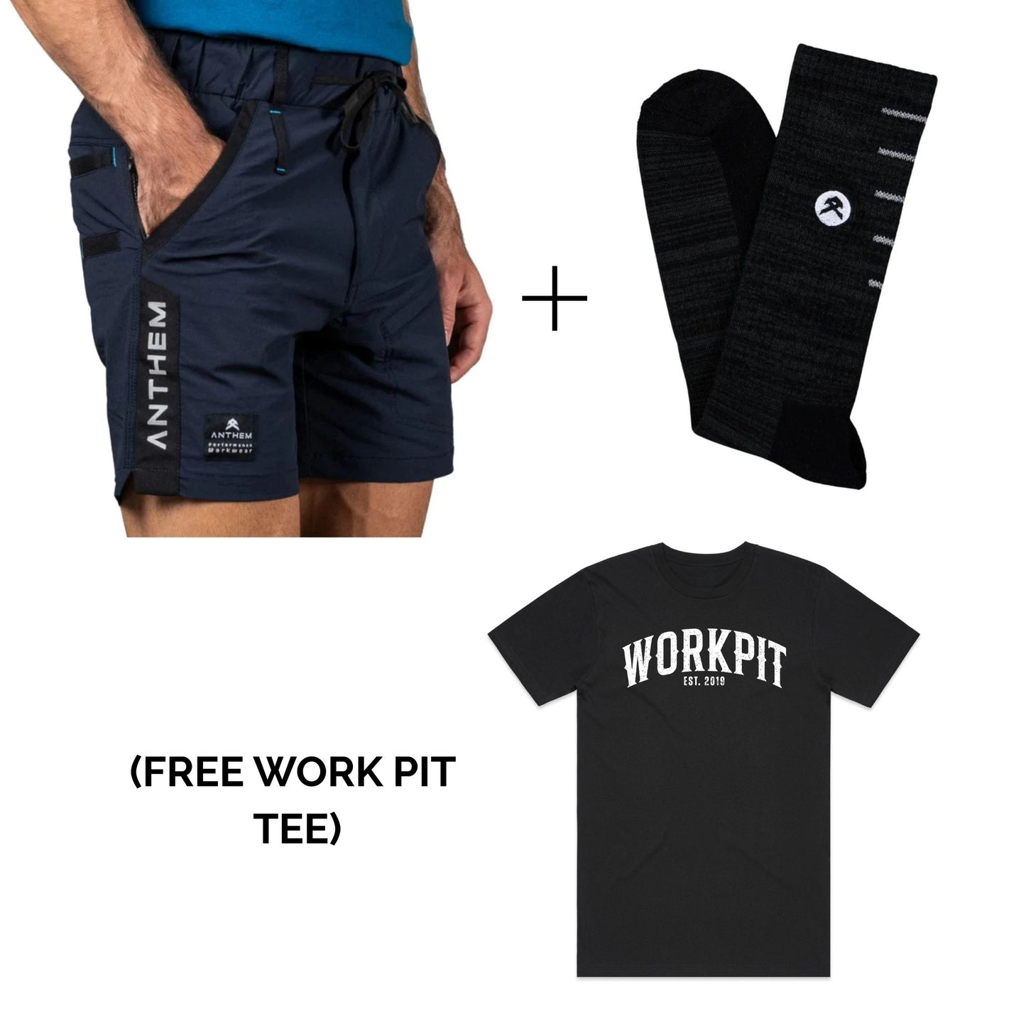 2 ANTHEM TRIUMPH SHORTS + 1 PAIR OF SOCKS + 1 FREE WORK PIT TEE