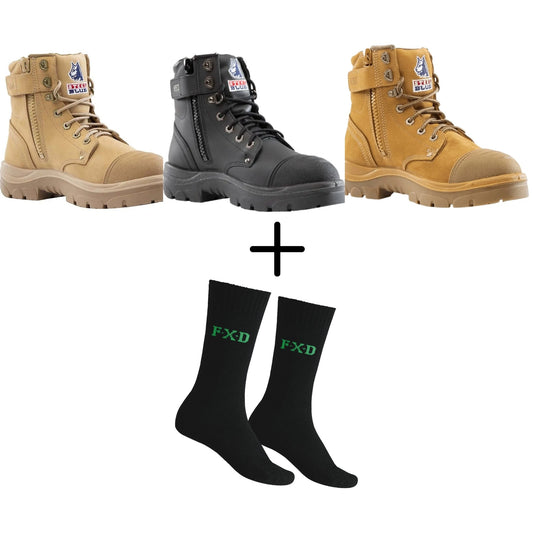 STEEL BLUE 312652 ARGYLE ZIP SCUFF CAP BOOTS + FXD SK-5 BAMBOO SOCKS 2 PACK