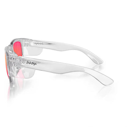 SAFESTYLE FUSIONS CLEAR FRAME MIRRORS RED POLARISED UV400 LENS